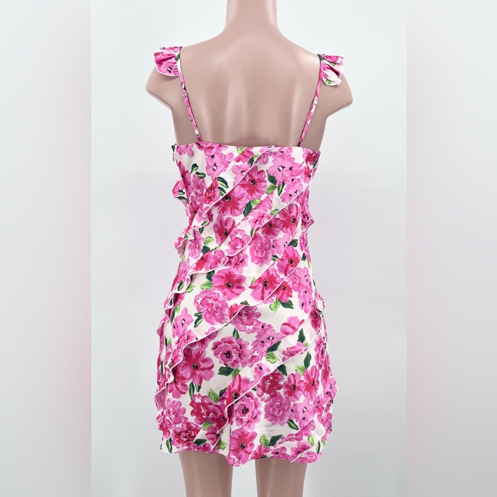 NWT Show Me Your Mumu Rosa Ruffle Pink Floral Satin Mini Dress Size Medium - Picture 4 of 15